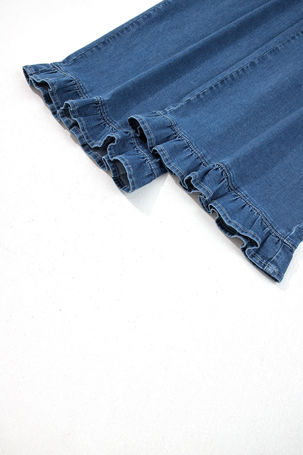 Medium Wash Plus Size Elastic Waist Ruffled Wide Leg Denim Pants