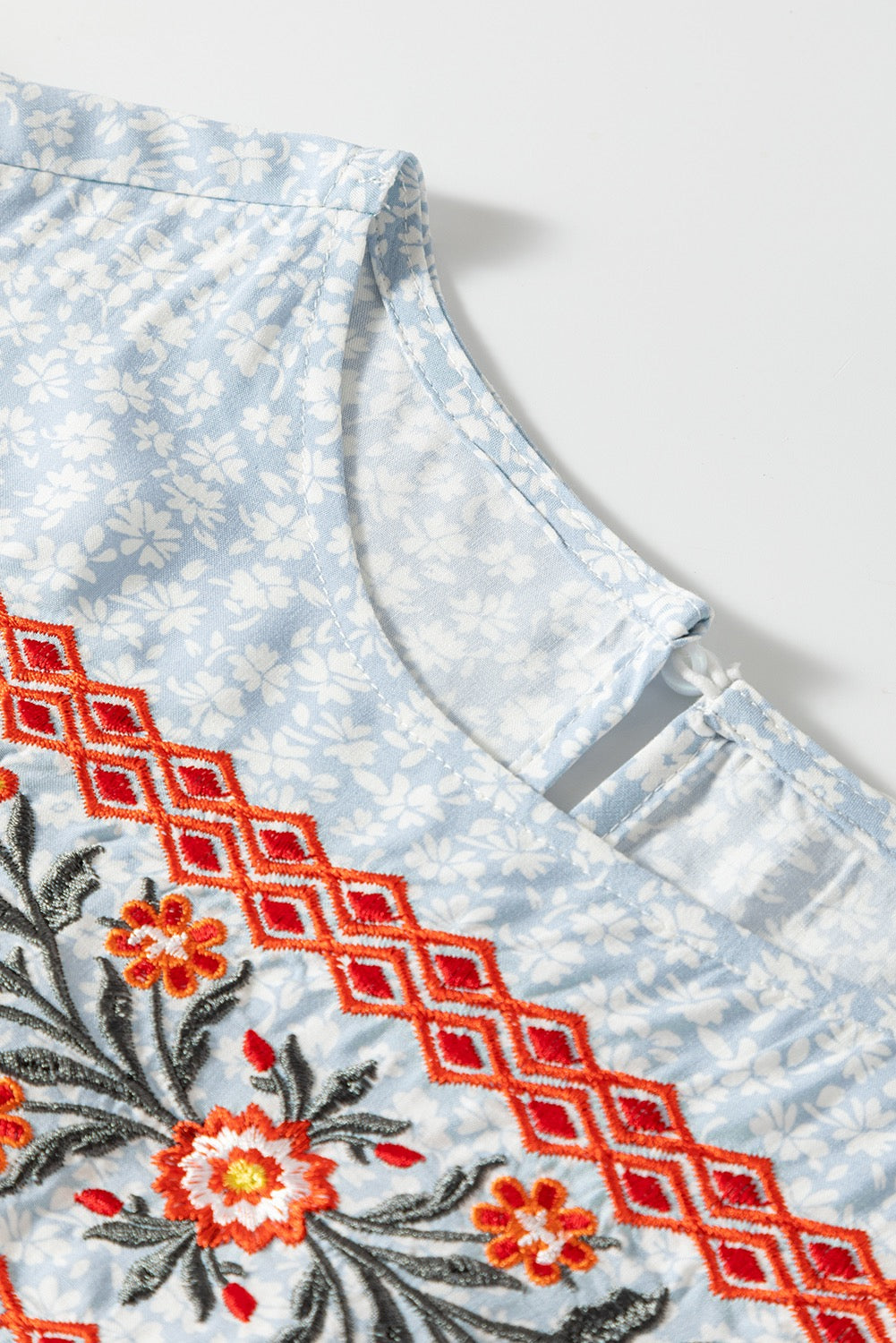 Blue Boho Flutter Sleeve Blouse