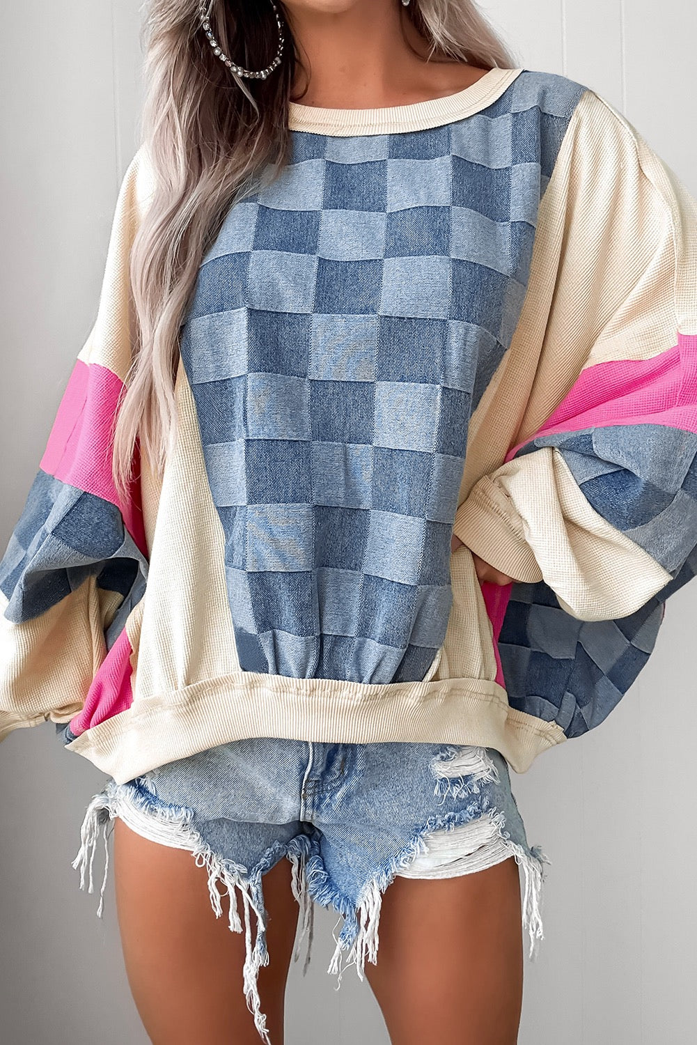 Beau Blue Colorblock Snap Buttons Pullover Sweatshirt