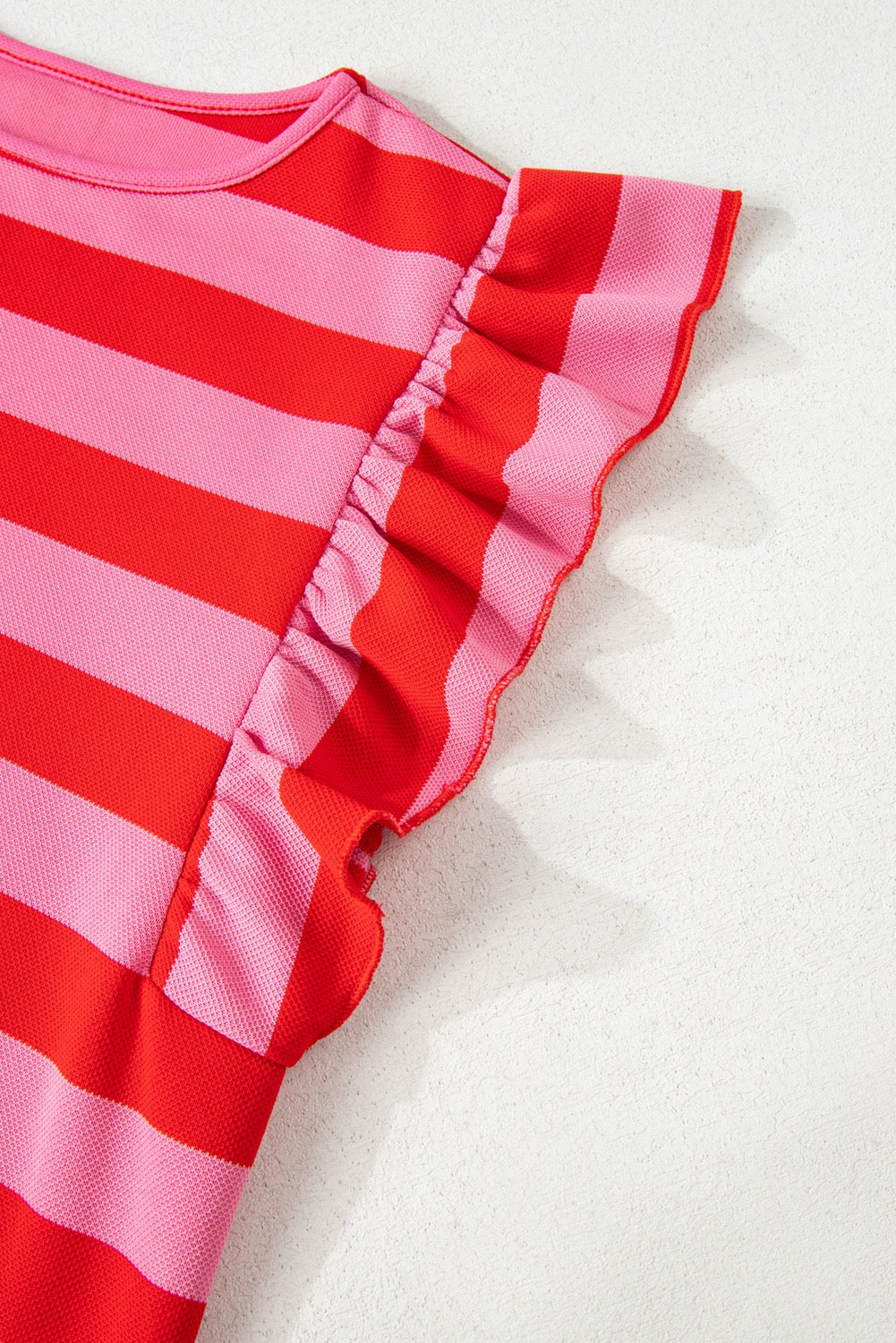 Red Stripe Flutter Sleeve Top