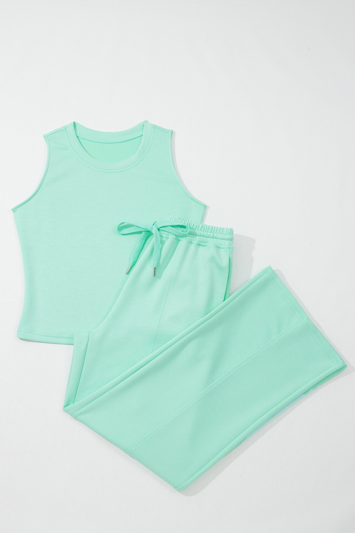 Jade Drawstring Elastic Waistband Solid Color Two Piece Casual