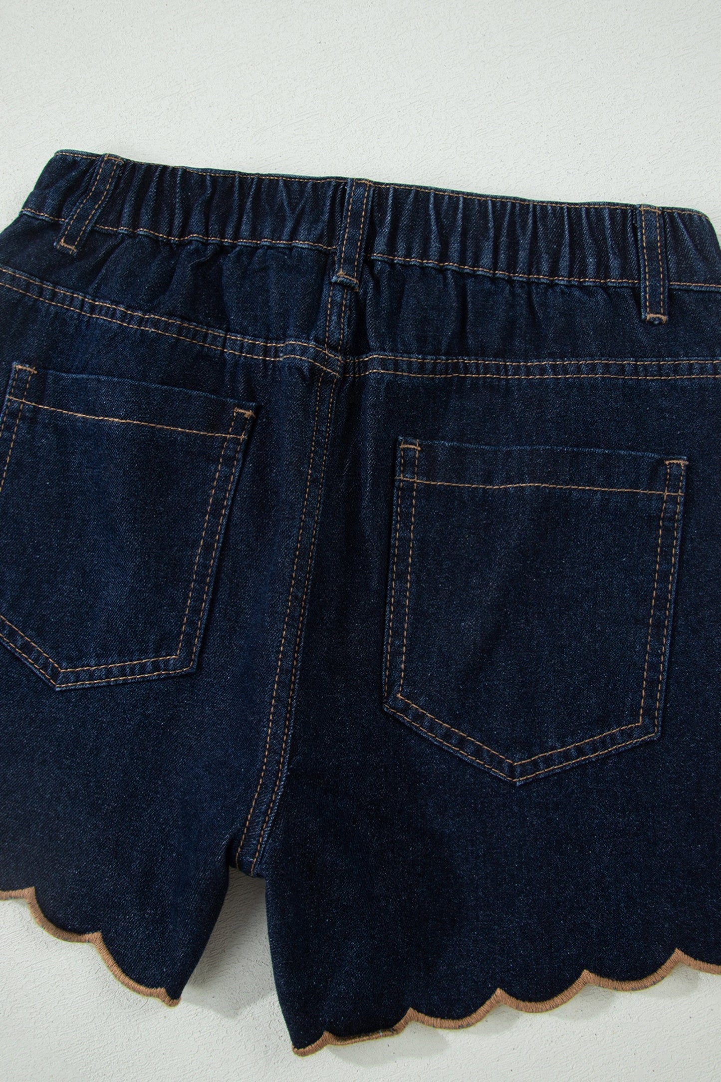 Black Embroidered Scalloped Trim Relaxed Denim Shorts