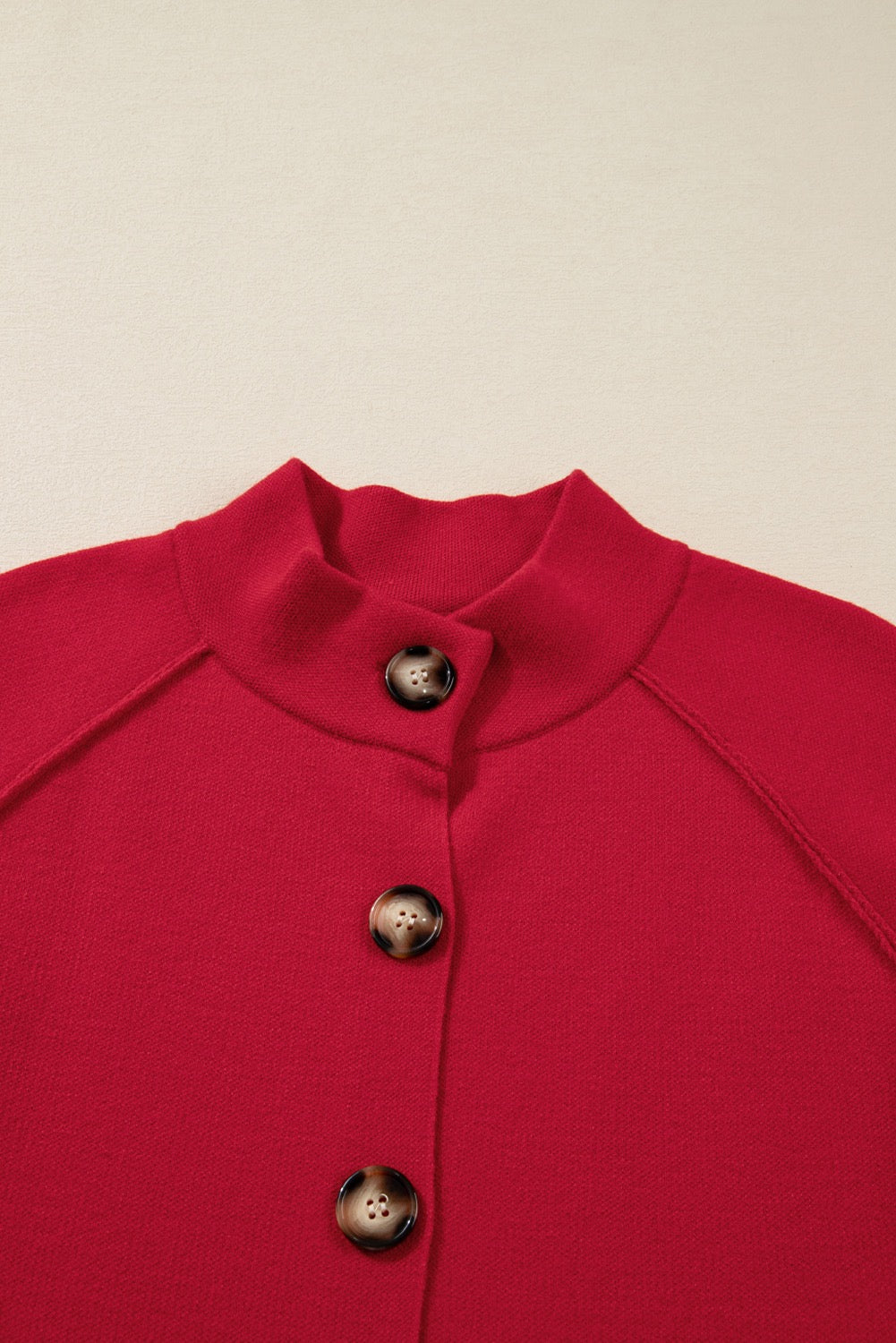 Red Collared Button Front Wrapped Cardigan Jacket