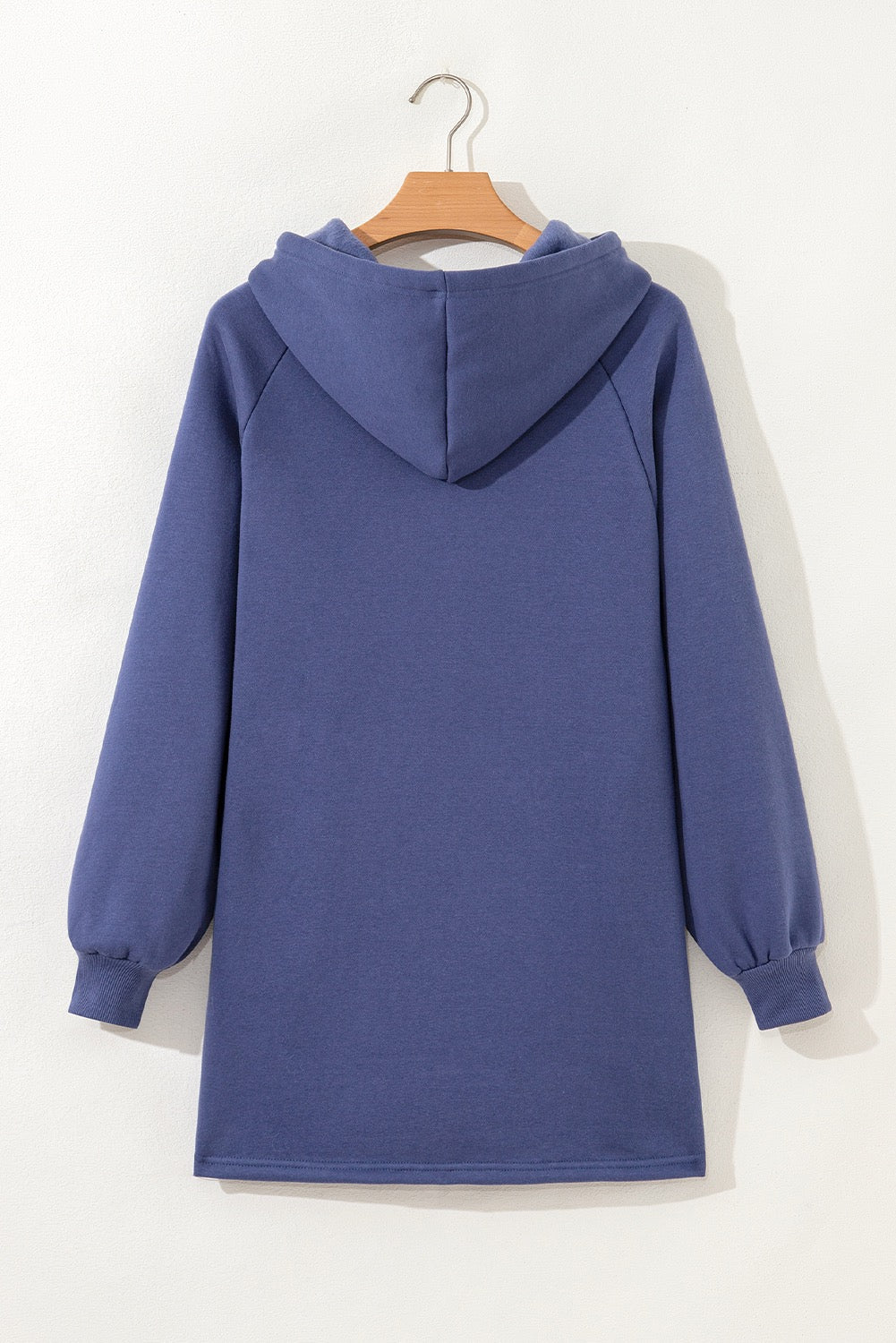 Dirty Blue Fleece Lined Adjustable Drawstring Oversize Tunic Hoodie