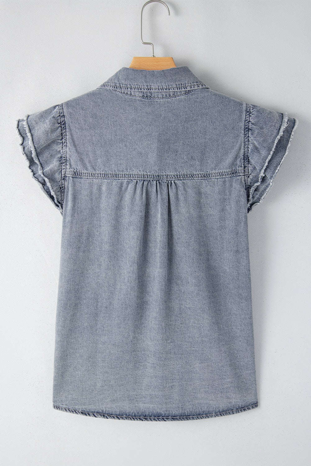 Frayed Ruffle Denim Shirt