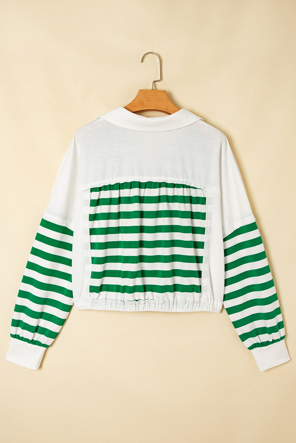 Green Stripe Cropped Knit Pullover