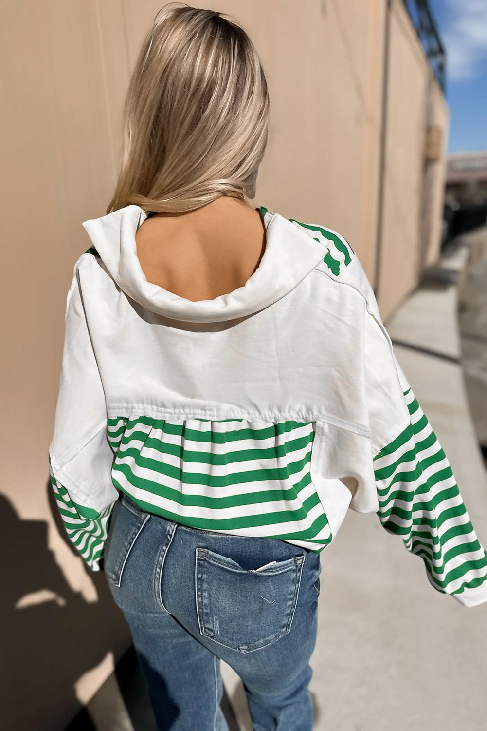 Green Stripe Cropped Knit Pullover
