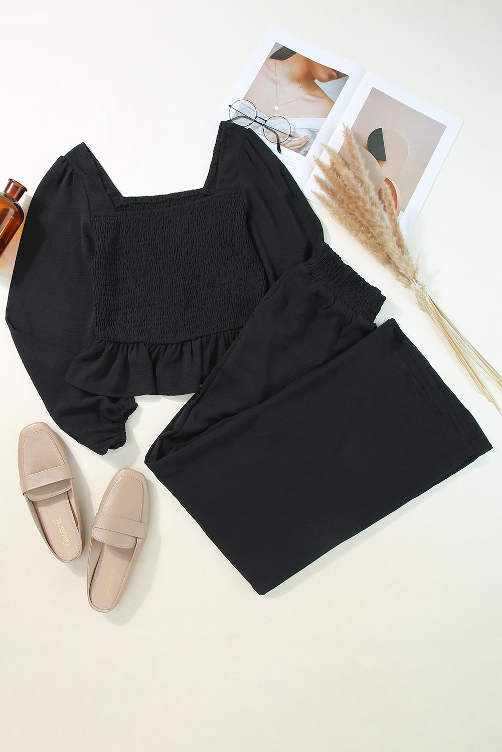 Black Peplum Top and Pant Set