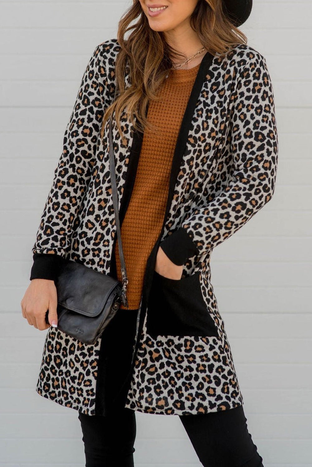 Black Leopard Open Front Cardigan