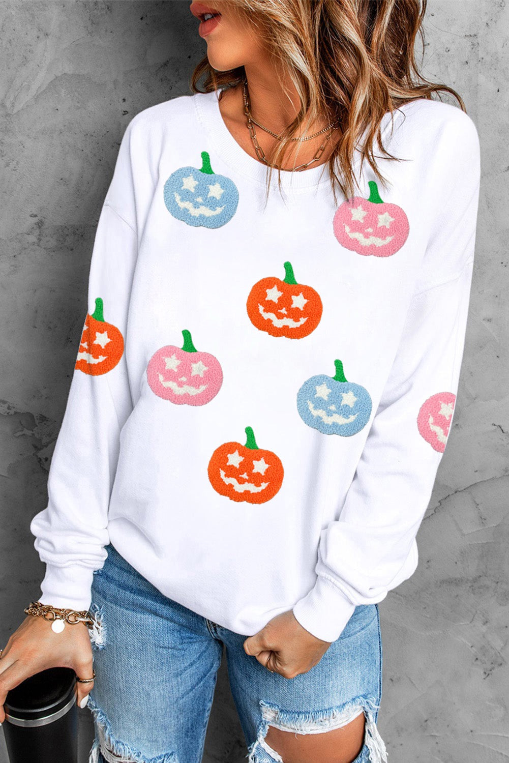 White Cute Halloween Jack-o-lantern Sweatshirt