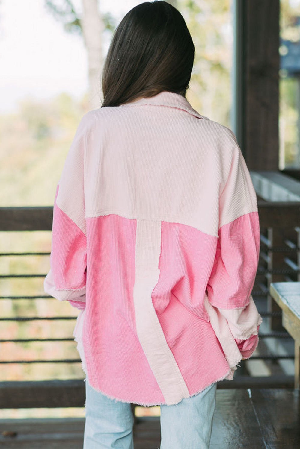 Two Tone Exposed Seam Corduroy Shacket