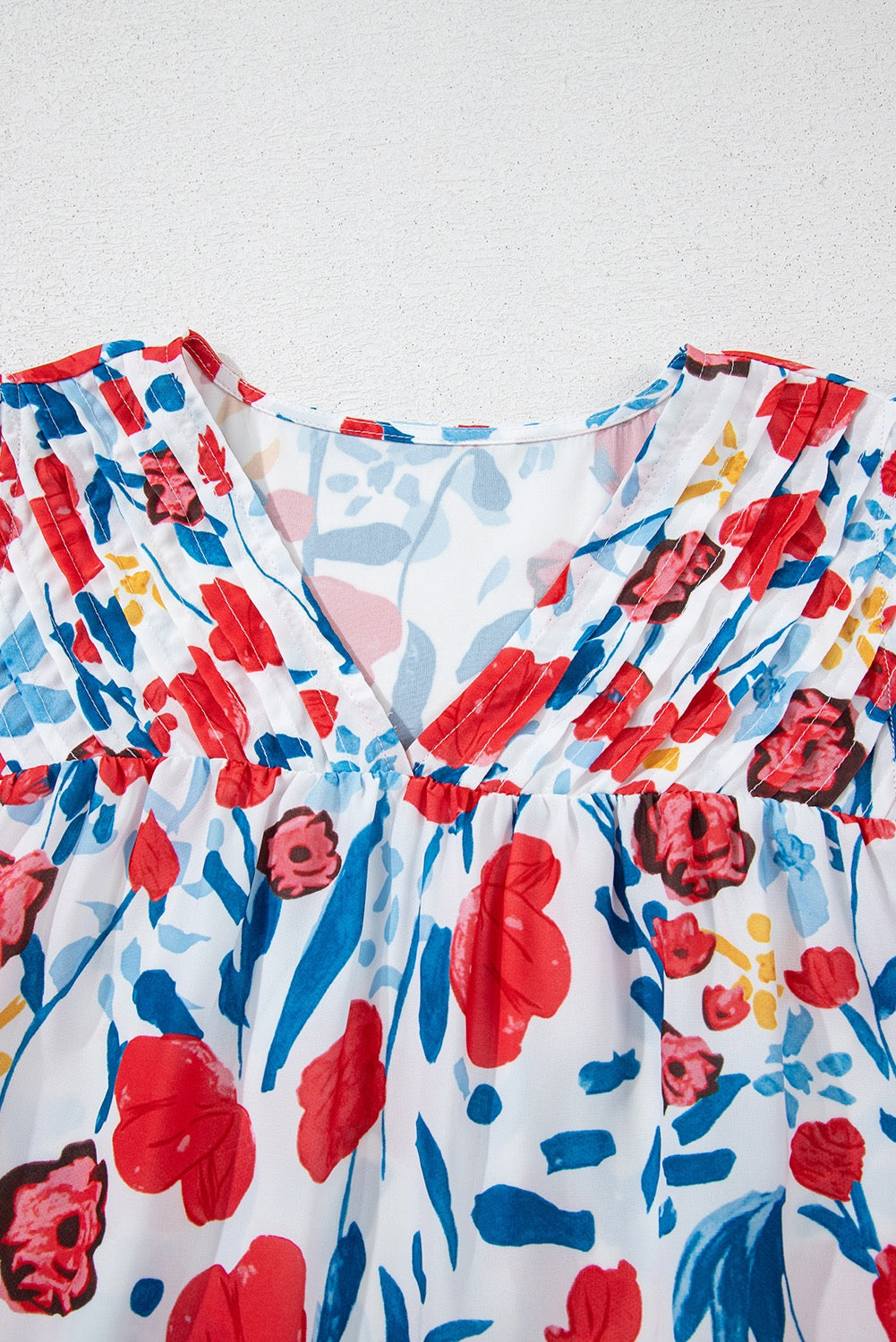 Red Pintick Ruffle Sleeve Top