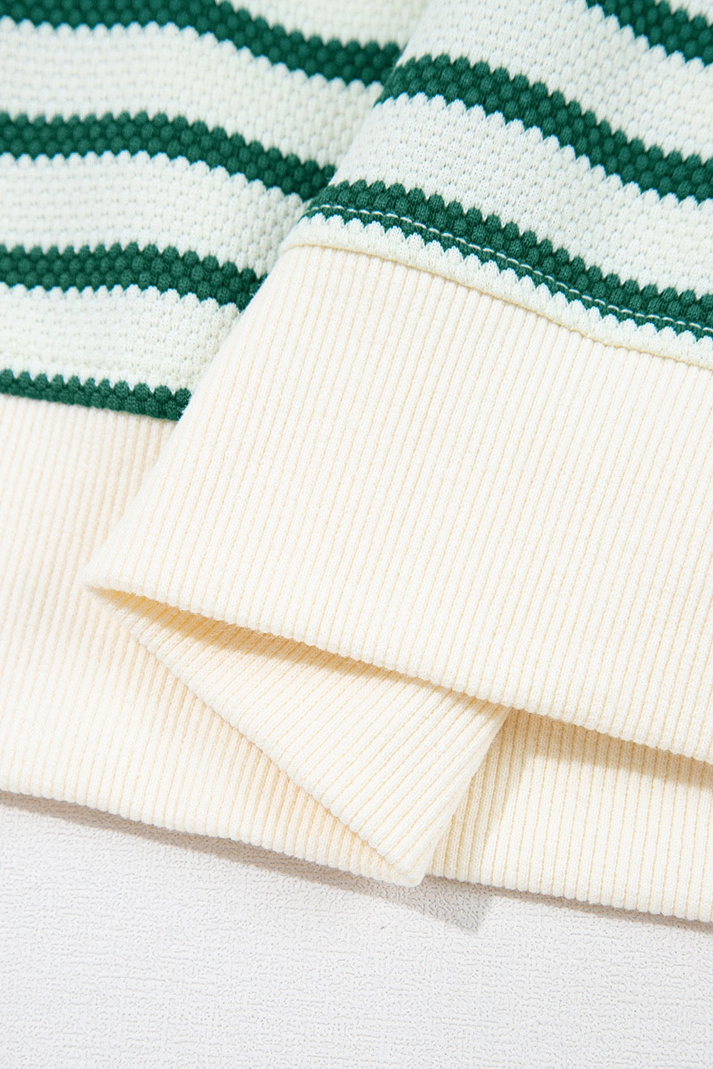 Green Stripe Scallop Lace Trim Ruffle Crewneck Top