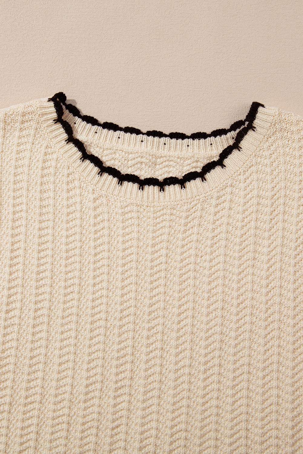 Beige Contrast Trim Boxy Fit Knit Short Sleeve Sweater Top