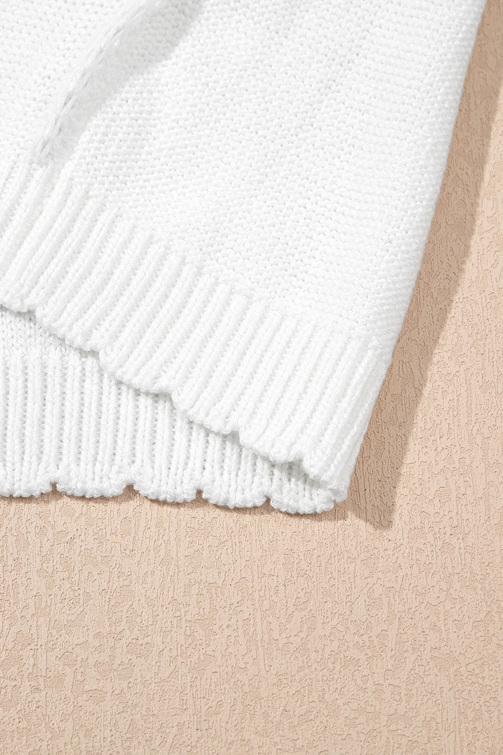 White Pointelle Knit Short Puff Sleeve Crewneck Sweater