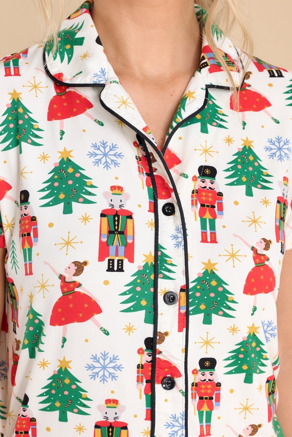 White Christmas Pattern Two Piece Pajama Set