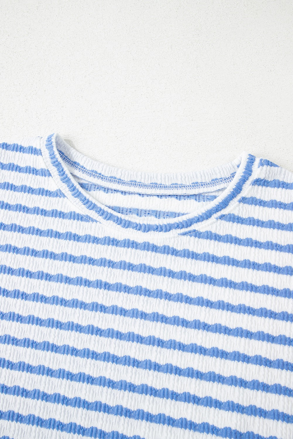 Blue Stripe Knitted Short Sleeve Top and Drawstring Shorts Set