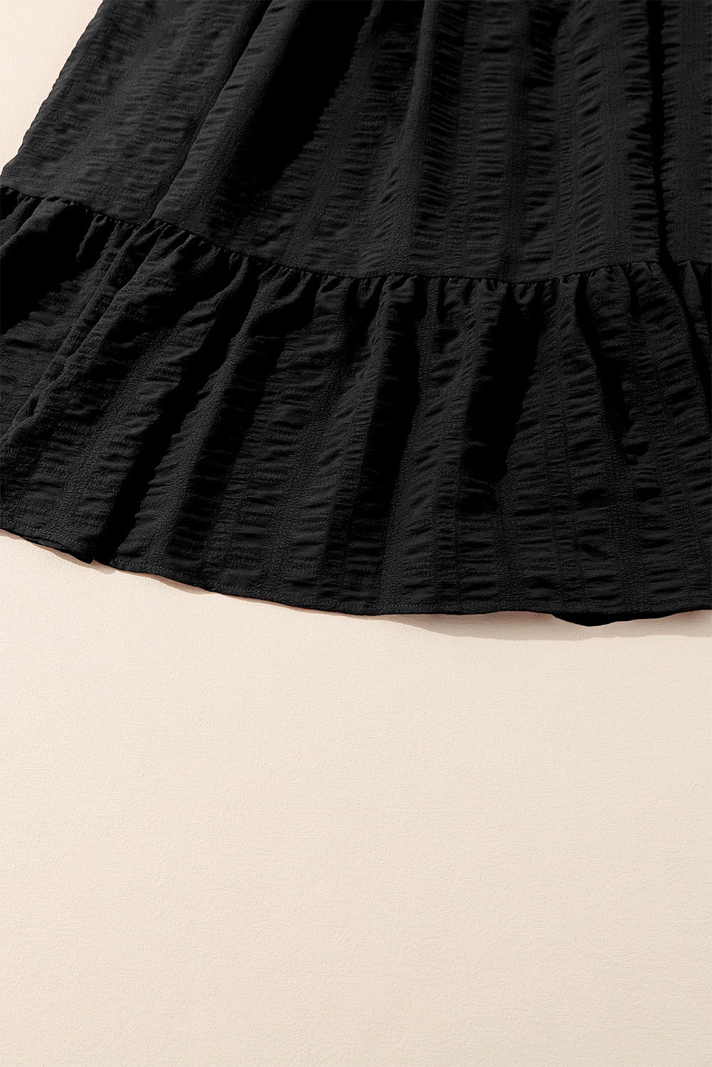 Black Lace-up Ruched Front Long Sleeve Ruffle Hem Plus Size Midi Dress