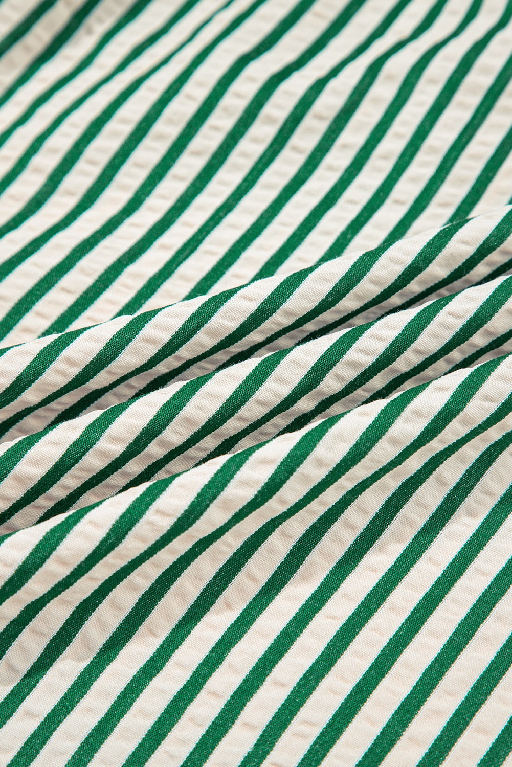 Green Stripe V Neck Zip Front Cinched High Waist Midi Dress