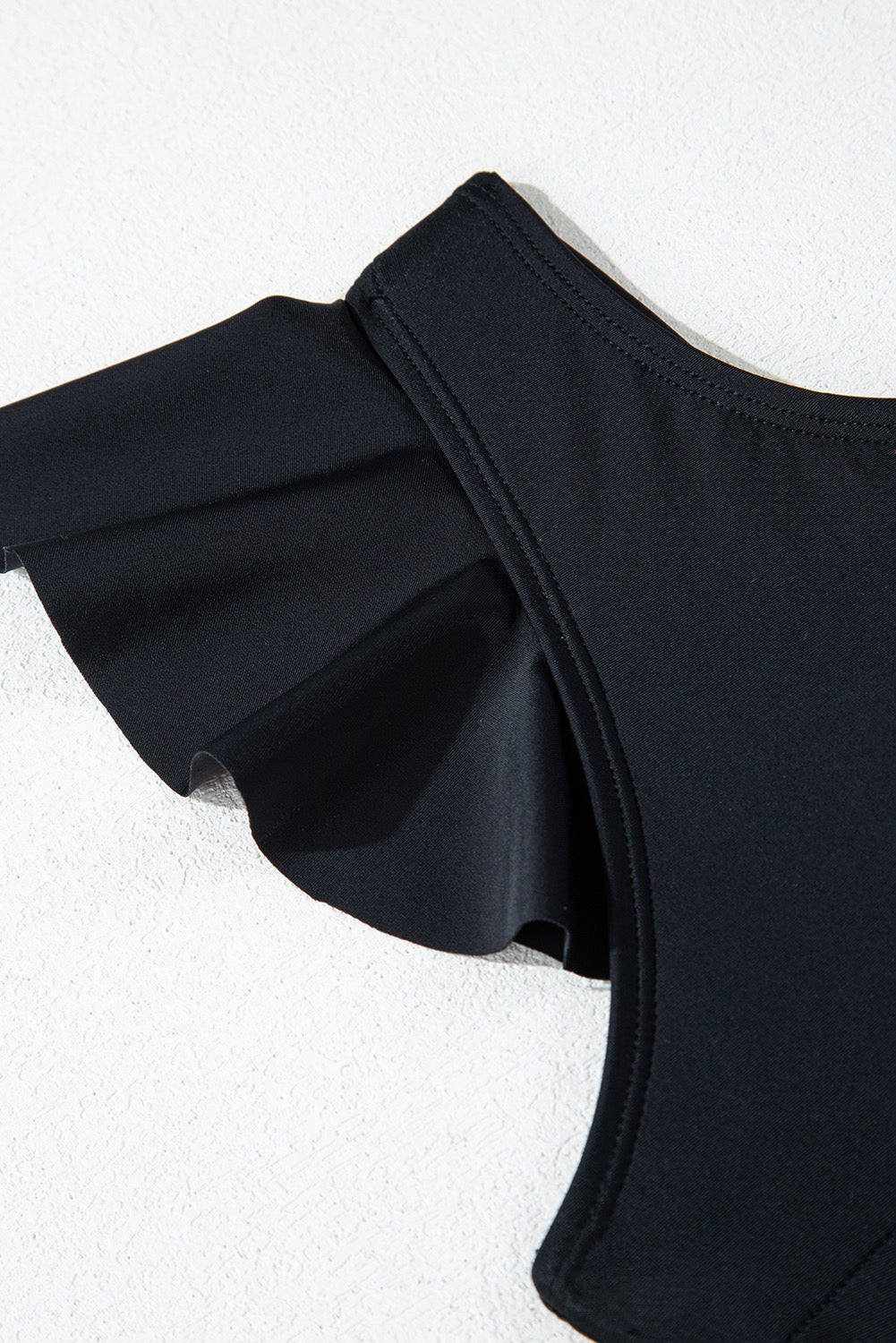 Black Asymmetrical Ruffle Pleated One Piece Bathing Suit