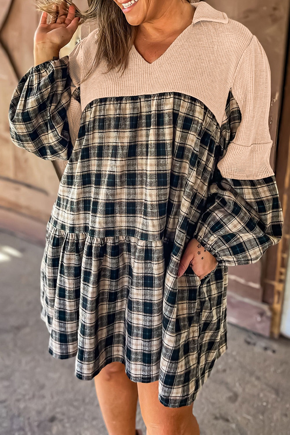 Black Plaid Knit Dress