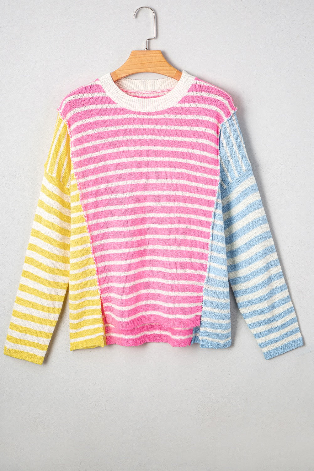 Multicolour Striped Exposed Seam Colorblock Patchwork Plus Size Sweater