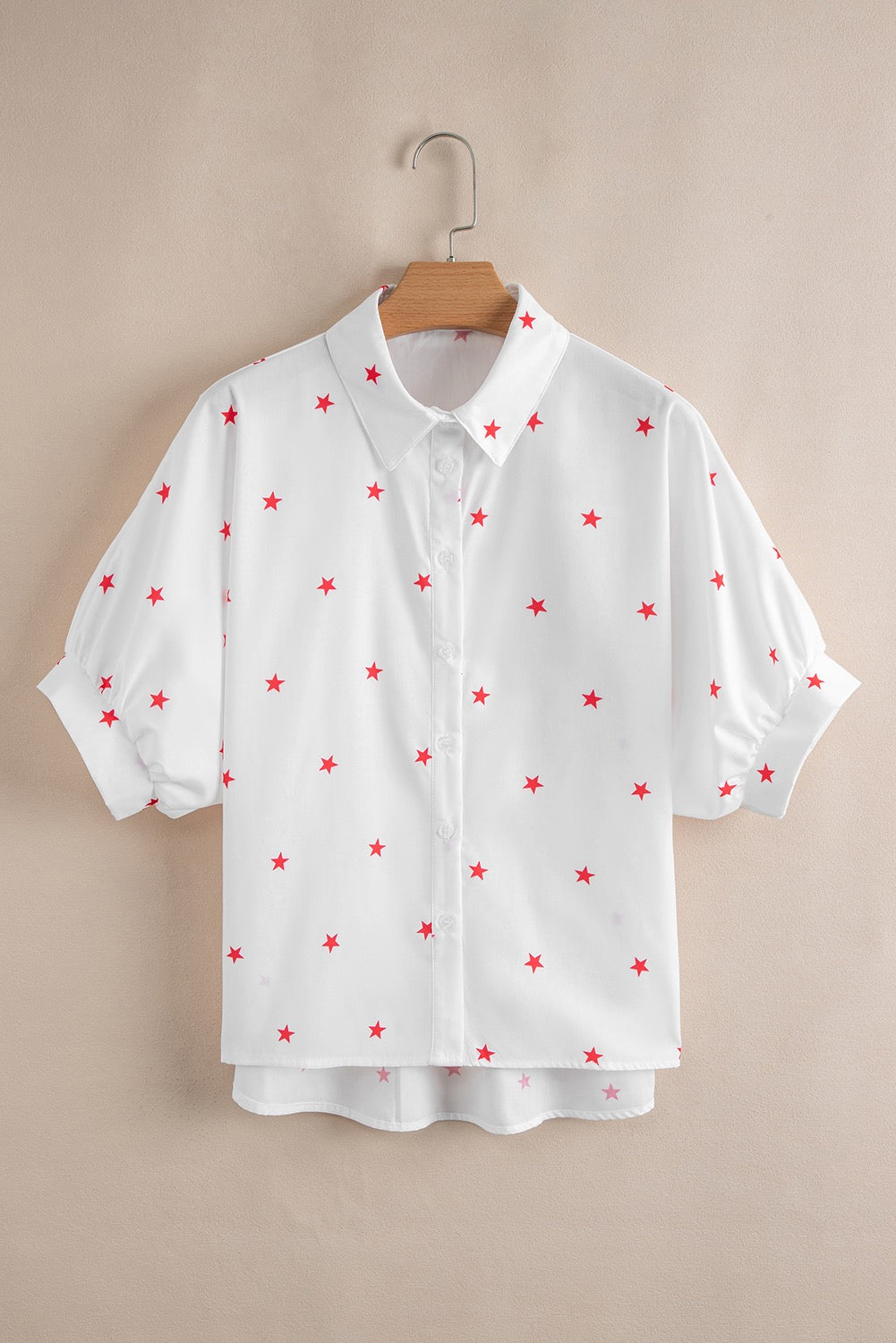 Half Sleeve, Red Stars Loose Fit Shirt
