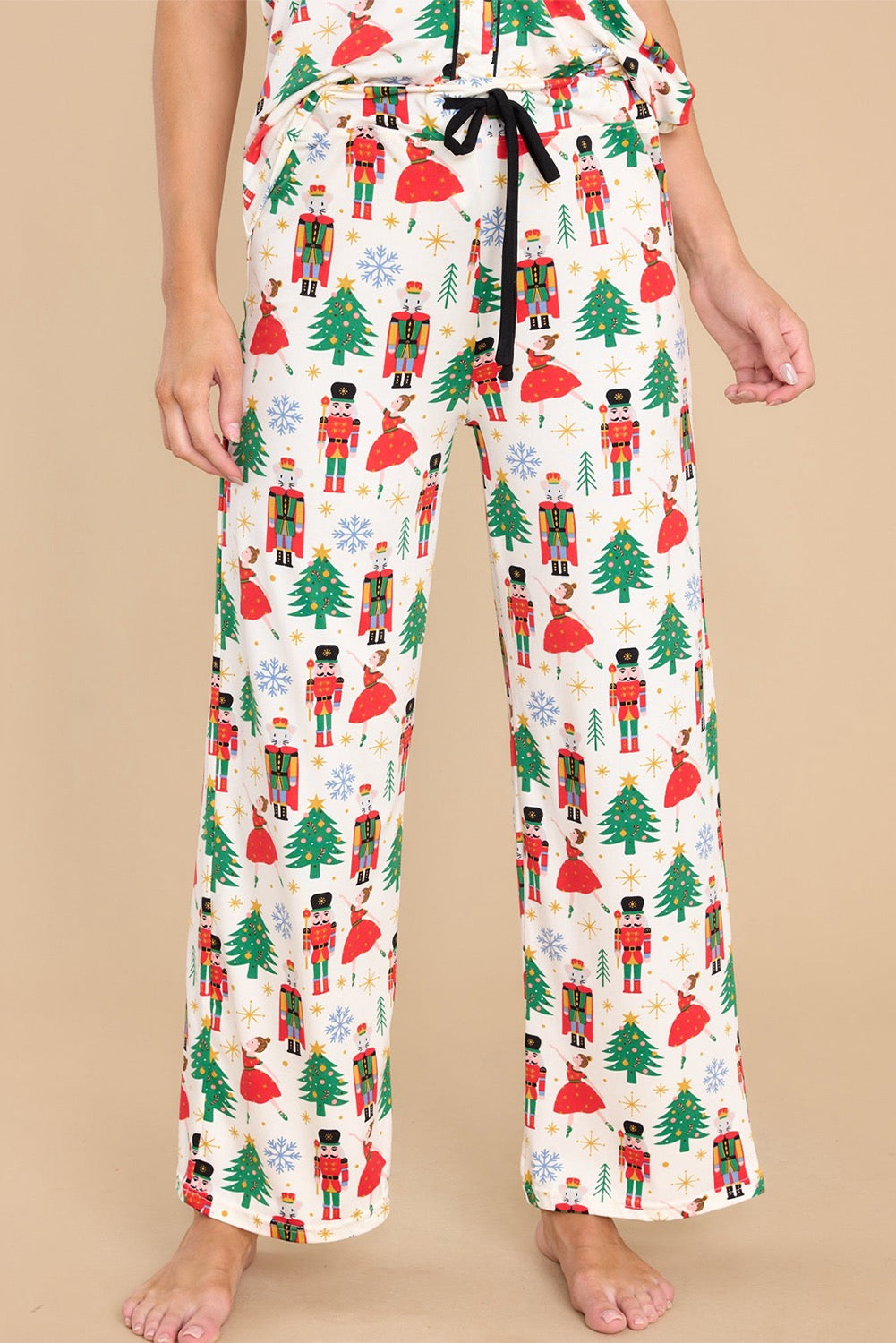 White Christmas Pattern Two Piece Pajama Set