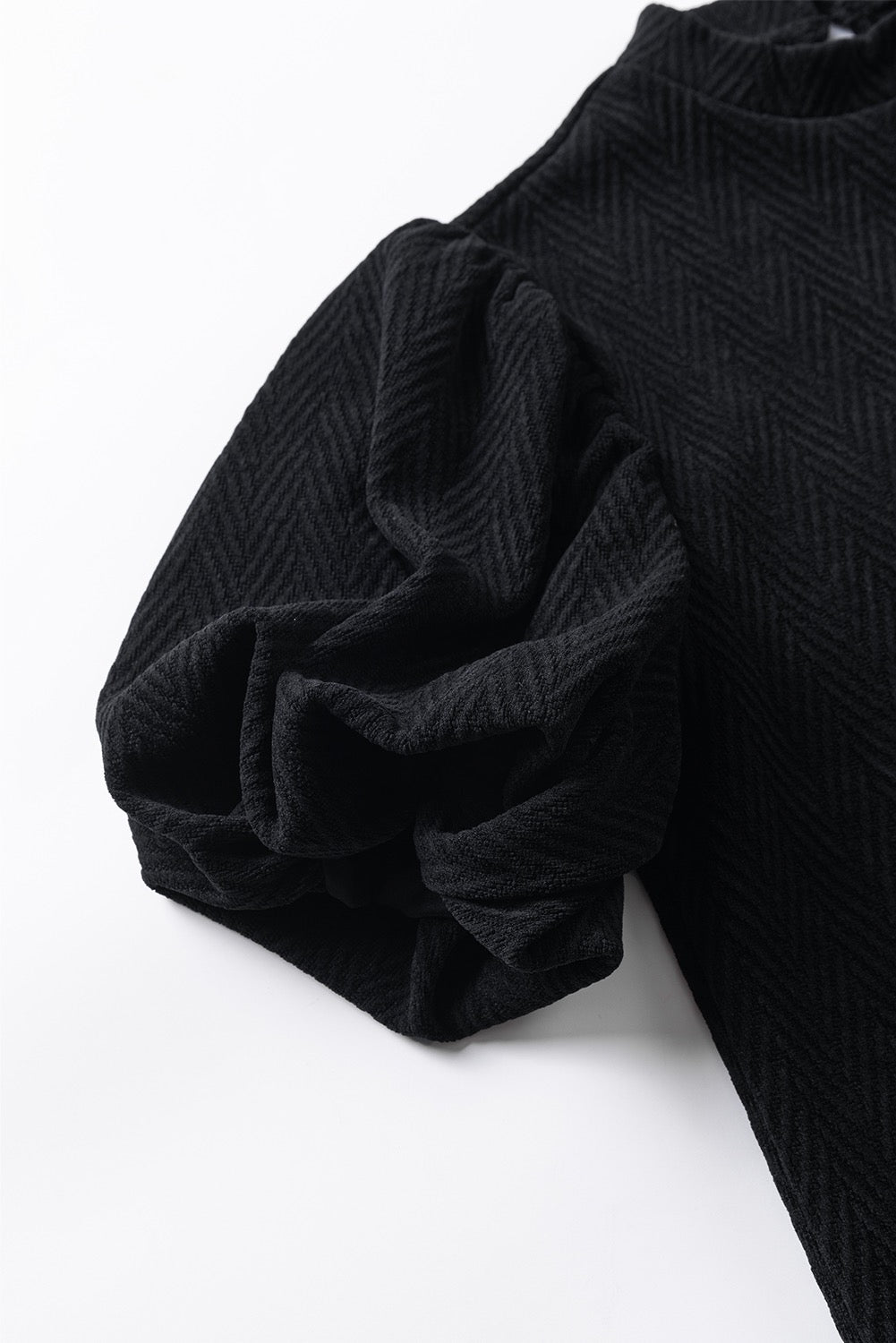 Black Textured Puff Sleeve Blouse