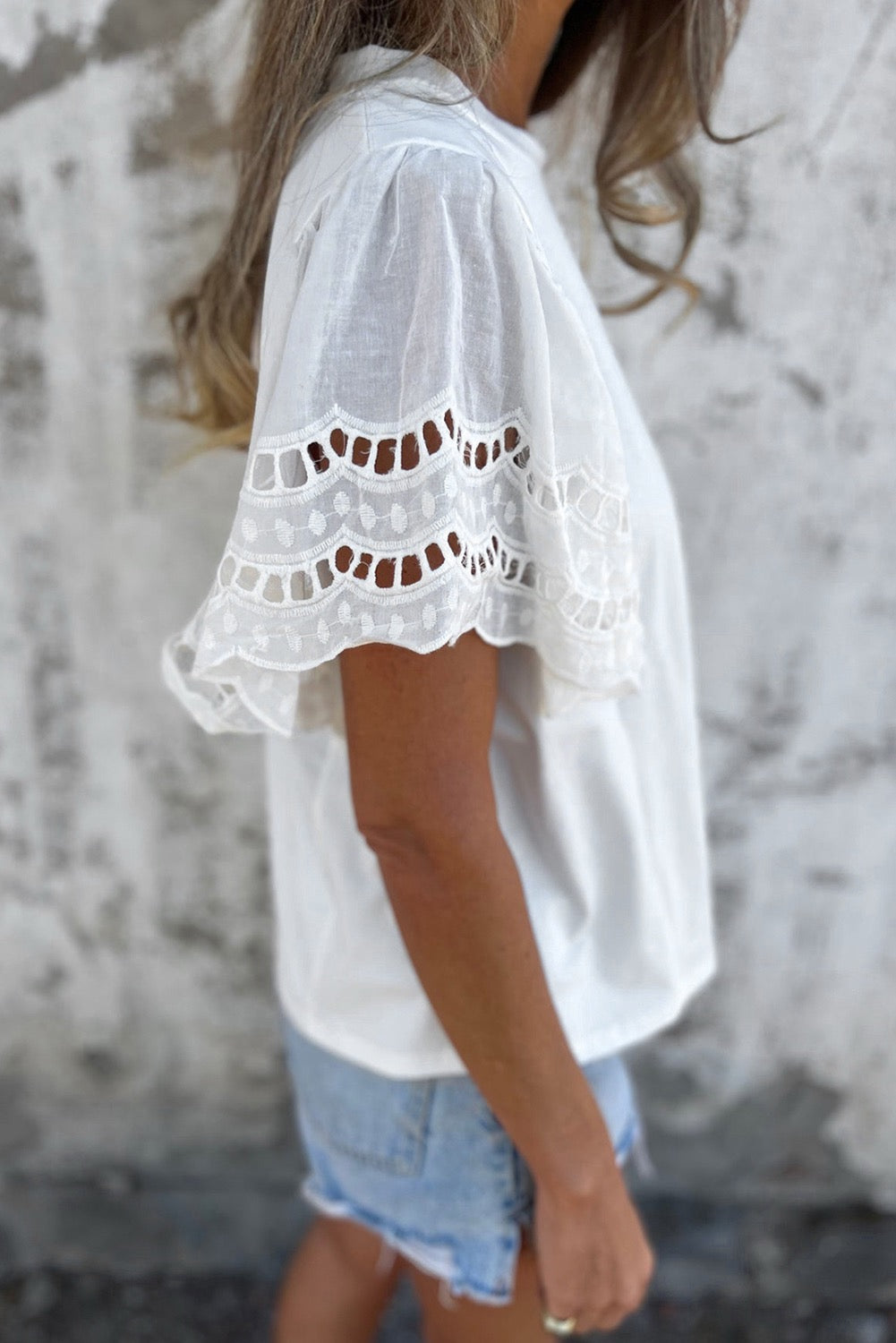 White Embroidered Short Sleeve Tee