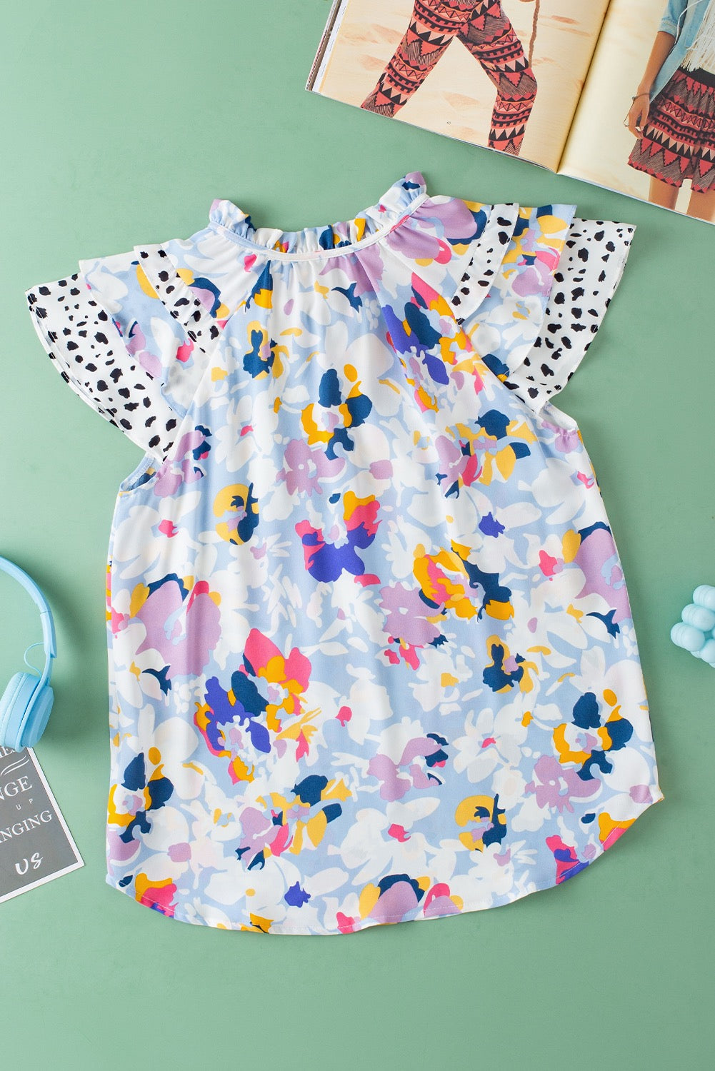 Light Blue Flutter Sleeve Top