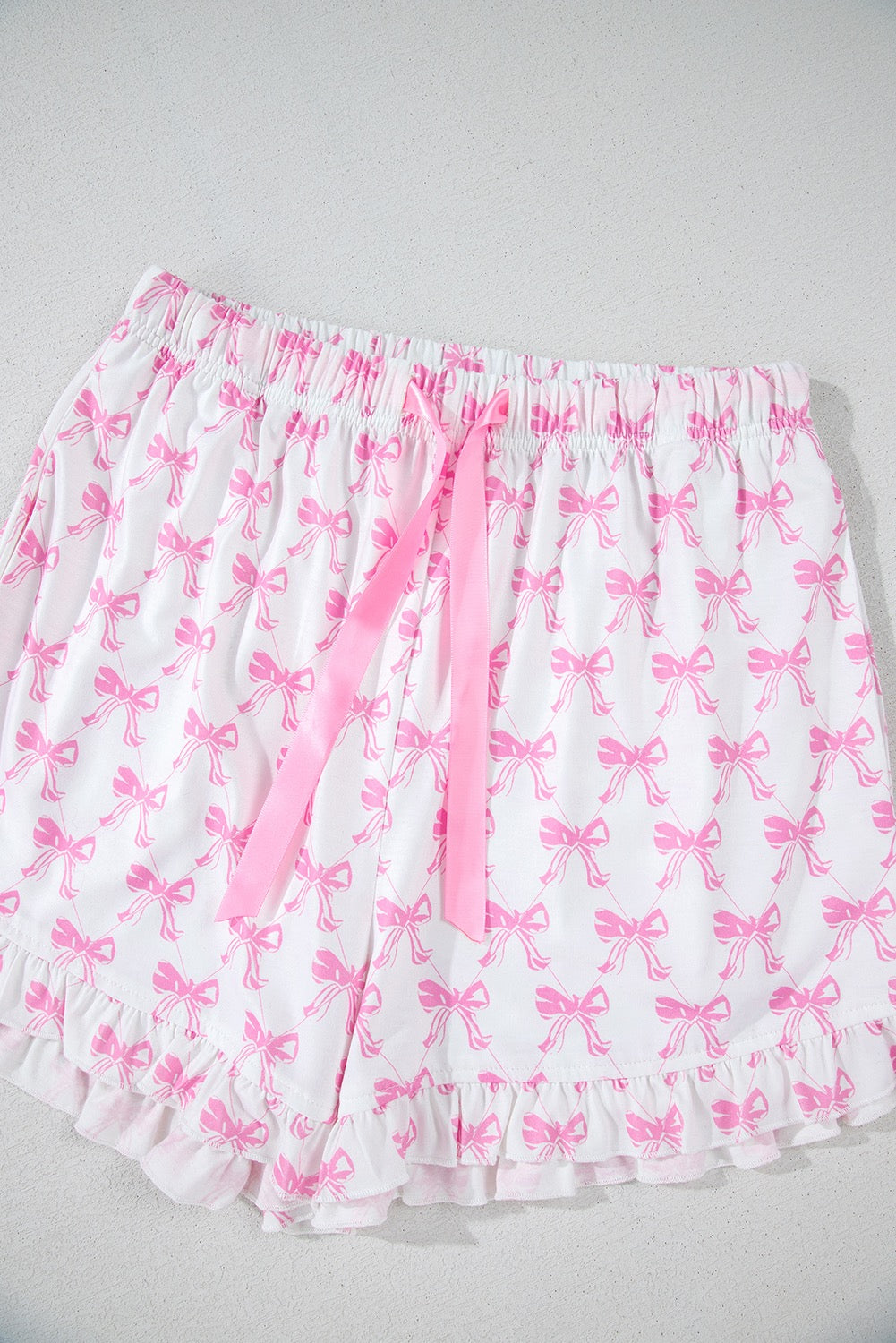 Pink Bow Ruffle Hem Short Set