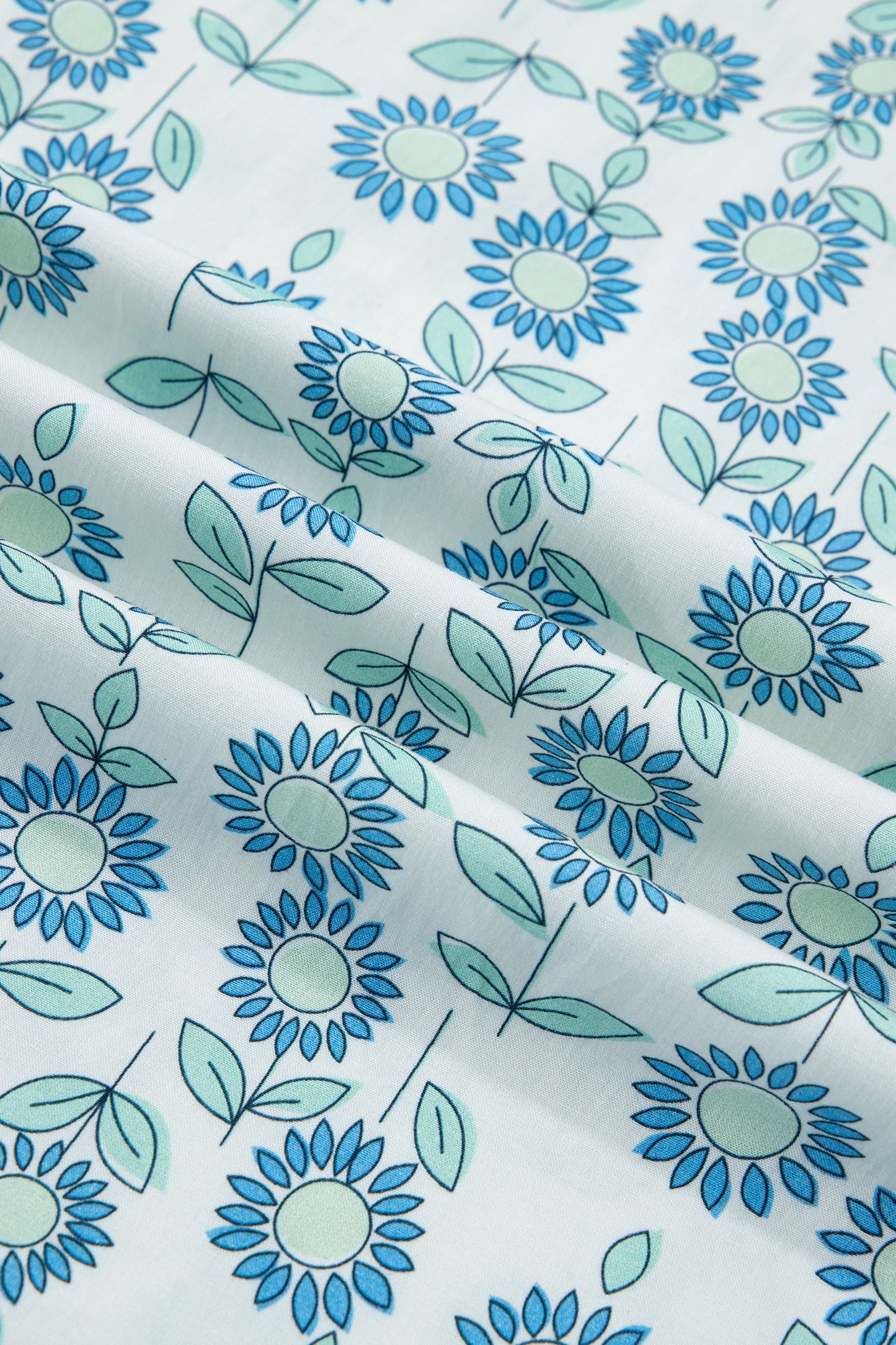 Blue Floral Print Contrast Trim Flutter Sleeve Dress