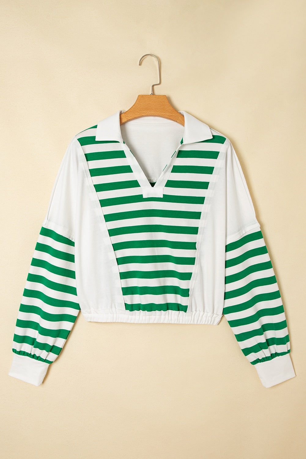 Green Stripe Cropped Knit Pullover