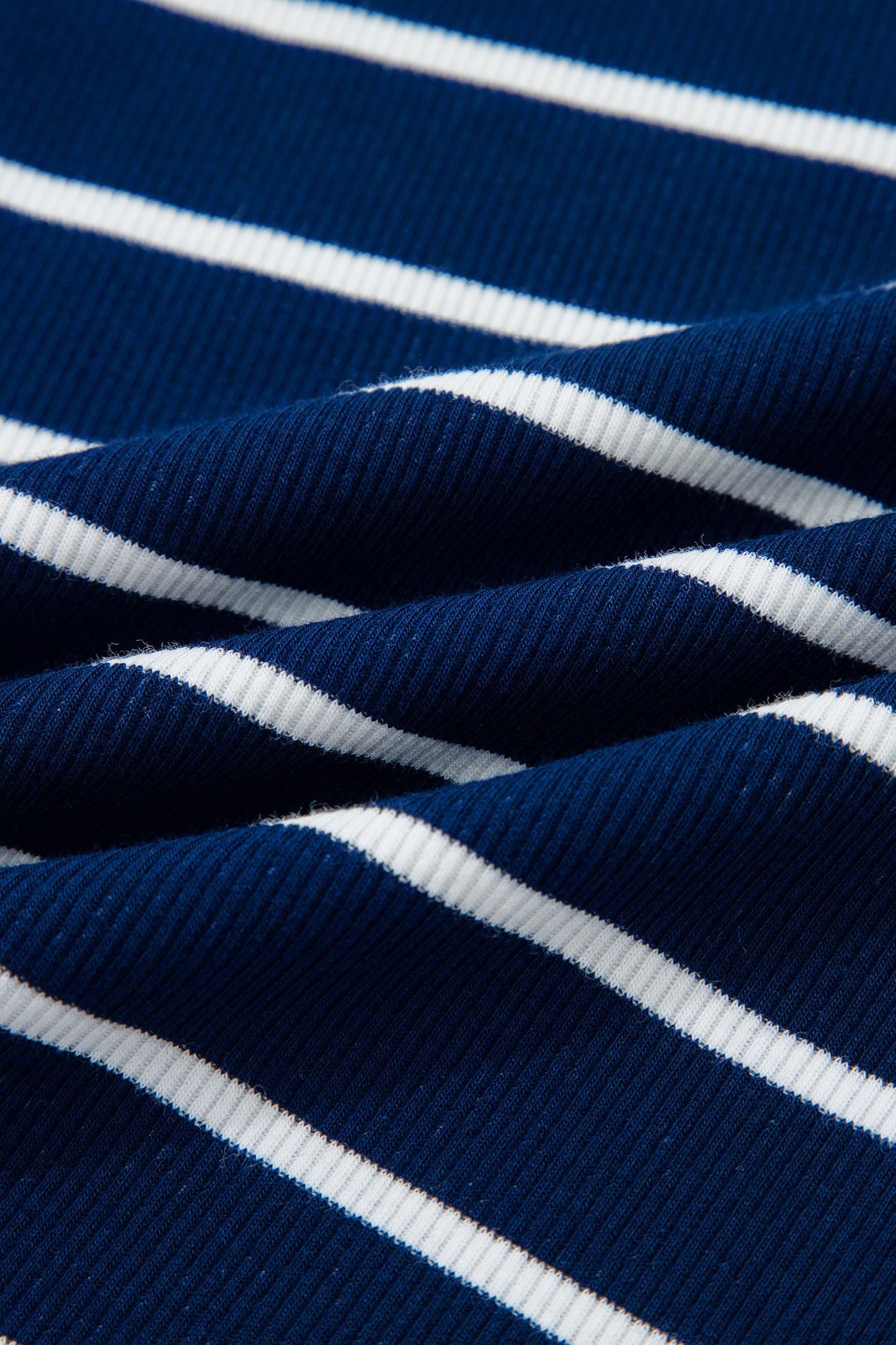 Navy Stripe Stand Collar V Neck Elastic Cuffs Half Sleeve Dolman Top