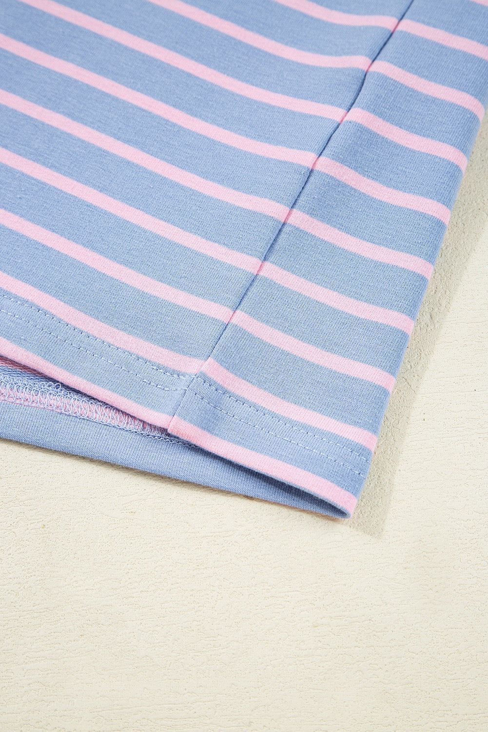 Blue Stripe Oversize Contrast Trim Drop Shoulder Casual Top