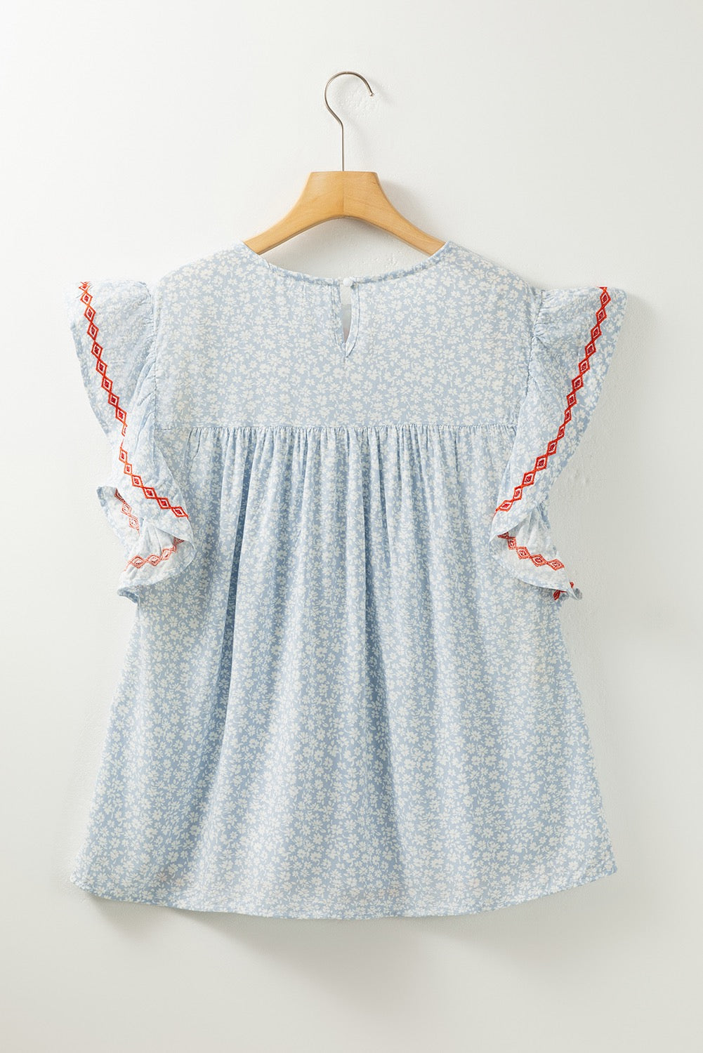 Blue Boho Flutter Sleeve Blouse