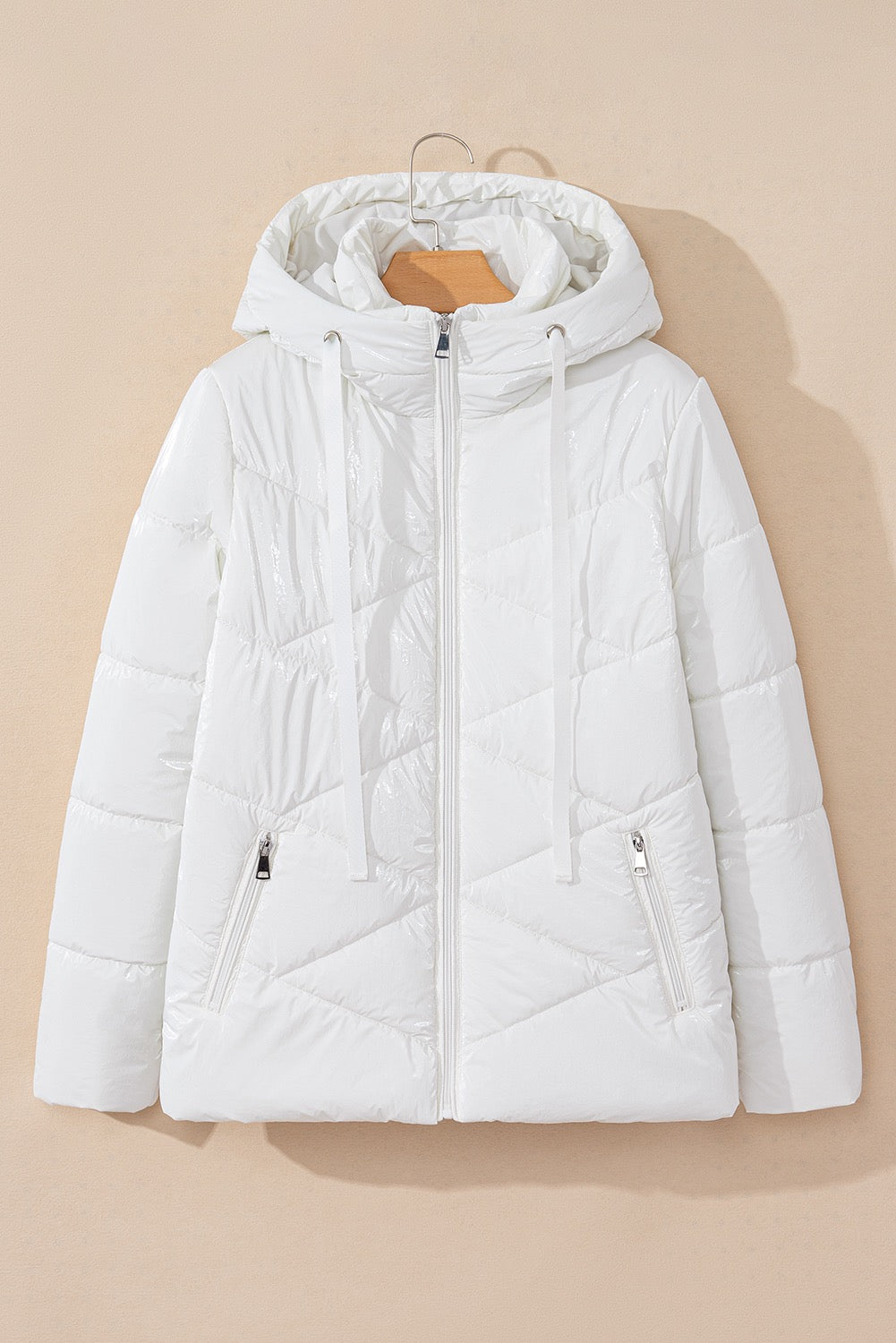 White Quilted Zip Up Puffer Coat