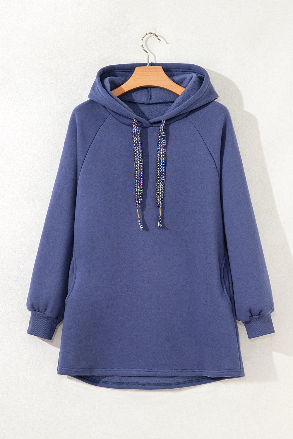 Dirty Blue Fleece Lined Adjustable Drawstring Oversize Tunic Hoodie
