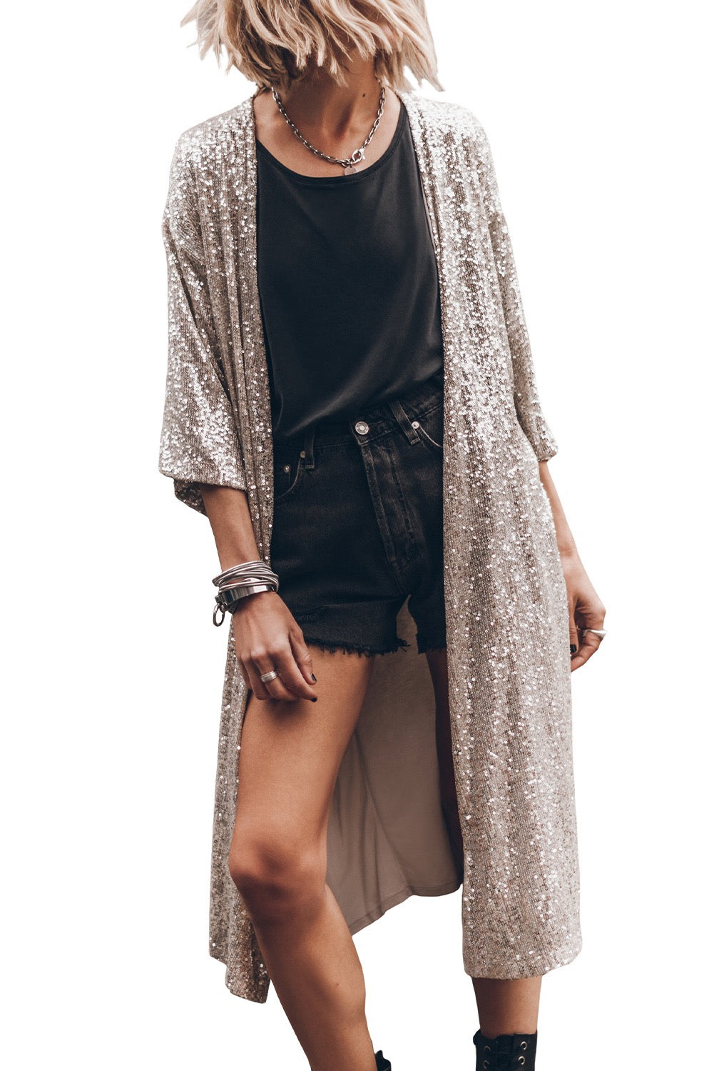 Apricot 3/4 Sleeve Open Front Duster