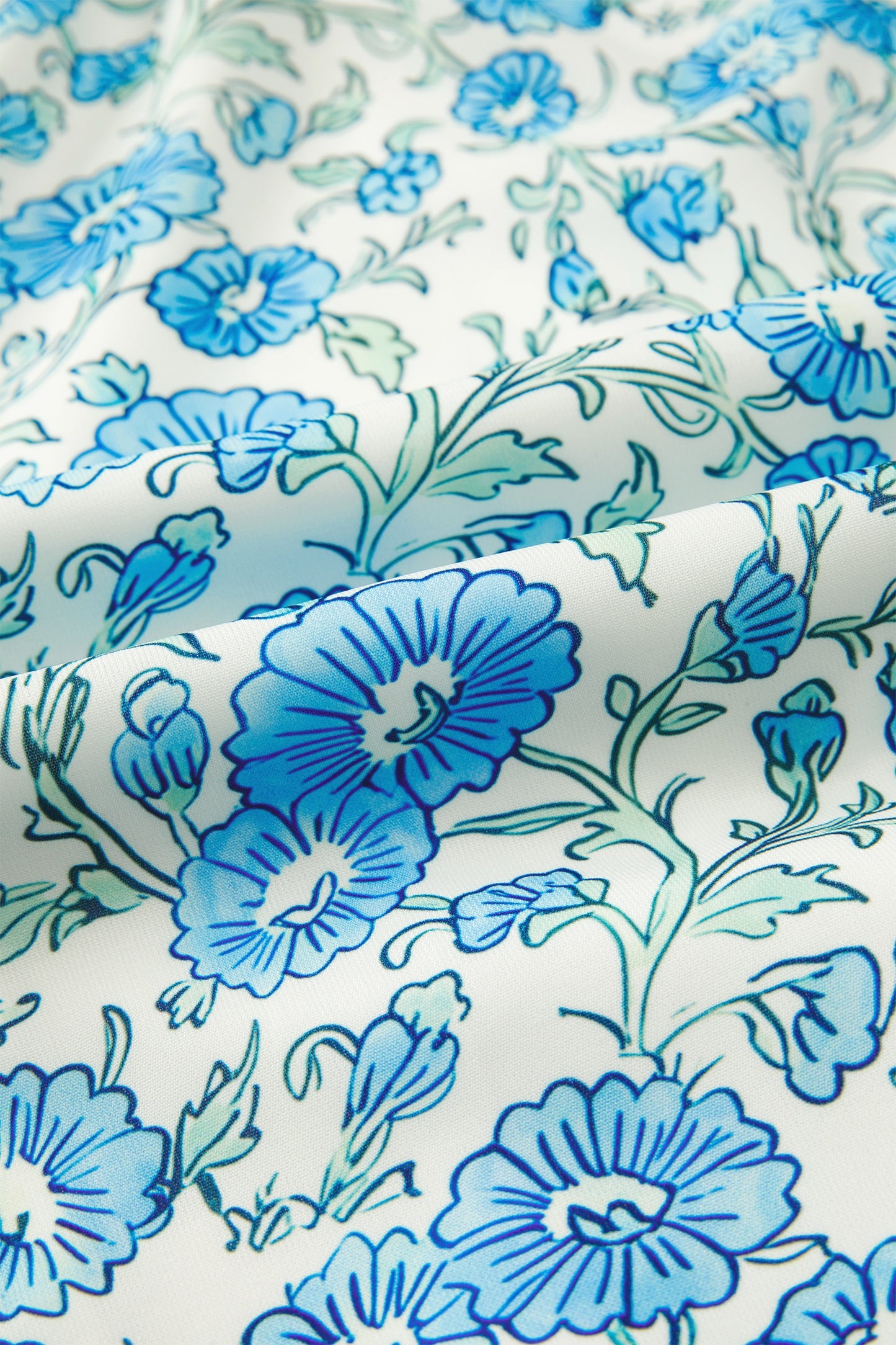 Blue Floral Print Striped Patchwork Bow Knot Straps Dress