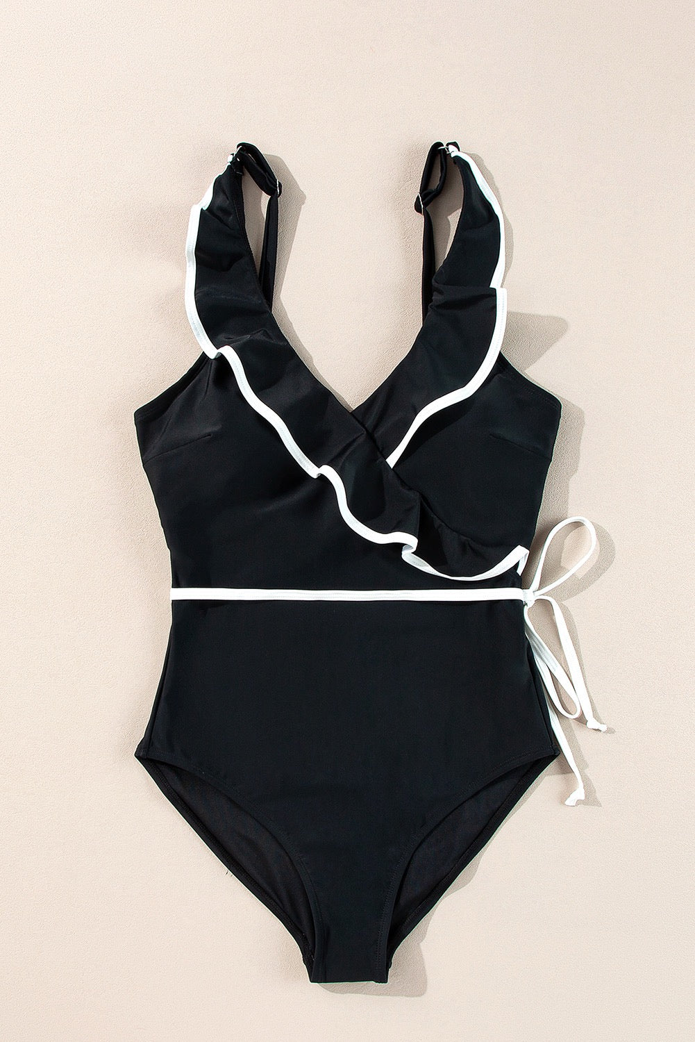 Black Contrast Ruffle One Piece