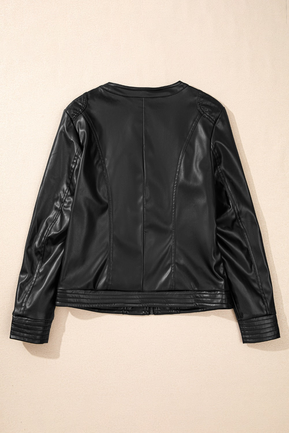 Black Faux Leather Slim Fit Bomber Jacket