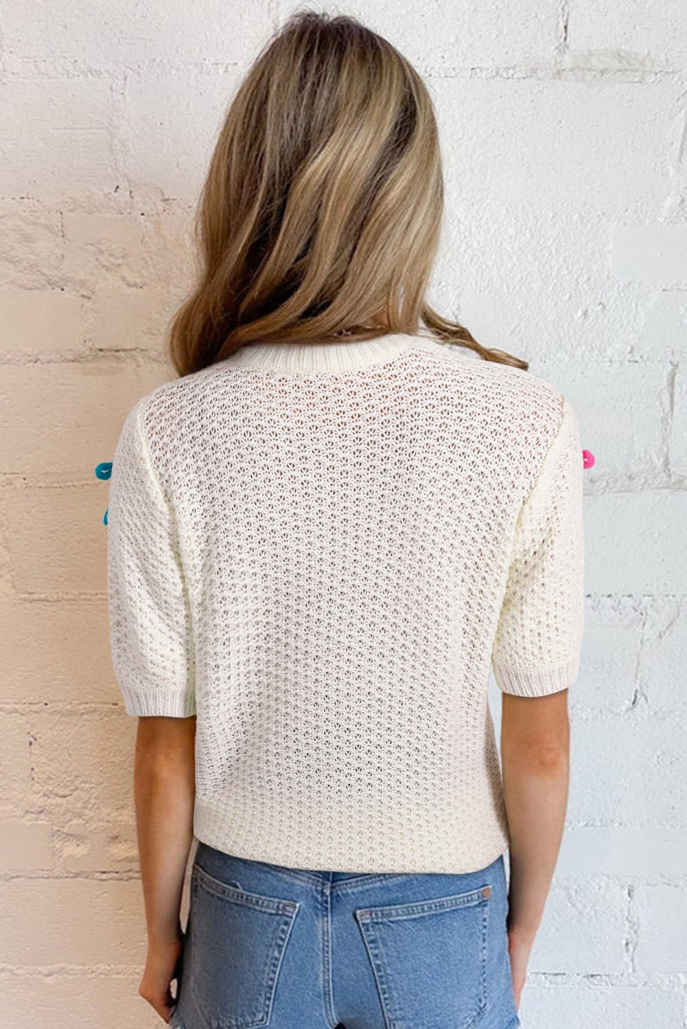 White Bow Short Sleeve Sweater