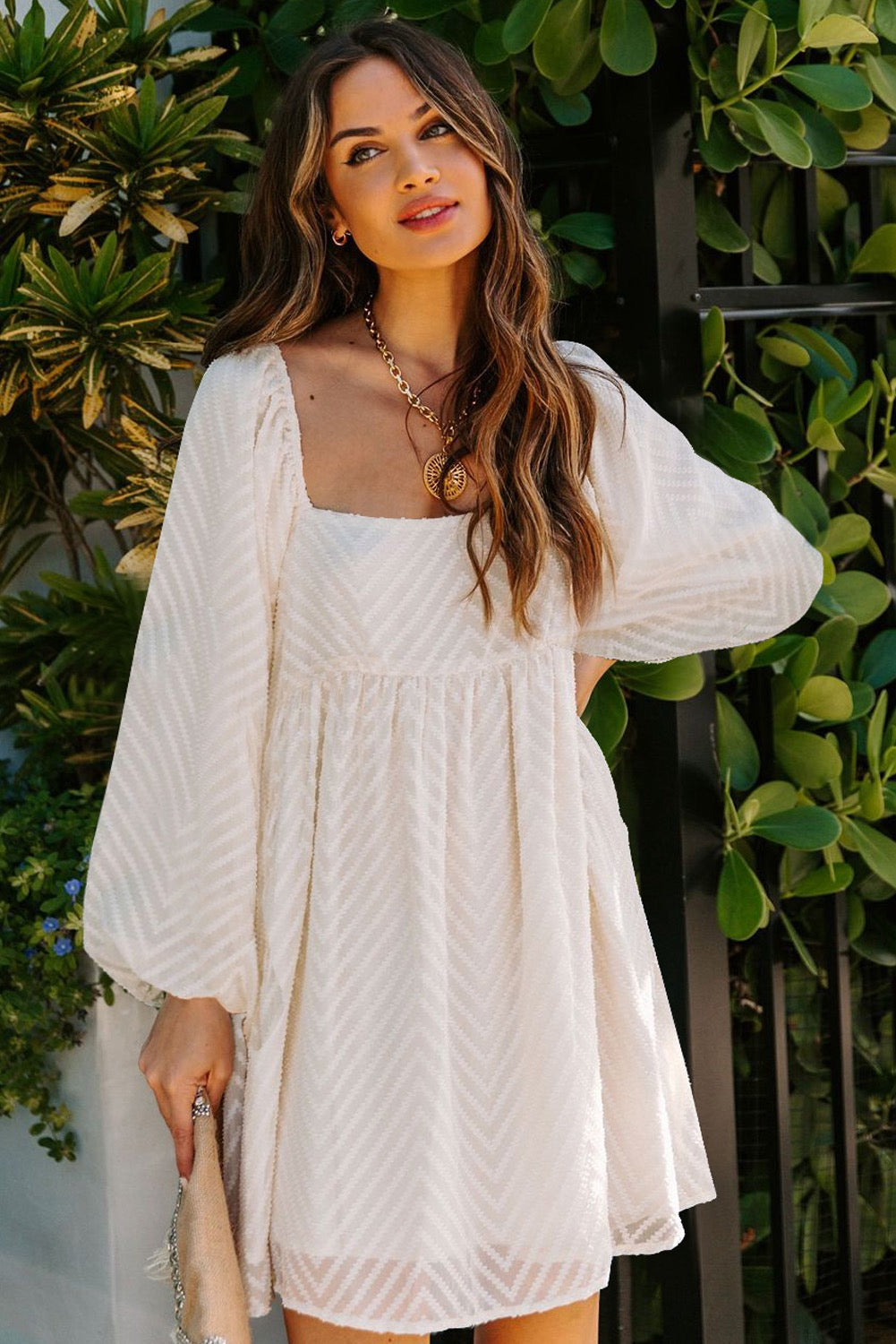 Apricot Long Sleeve Empire Waist Dress
