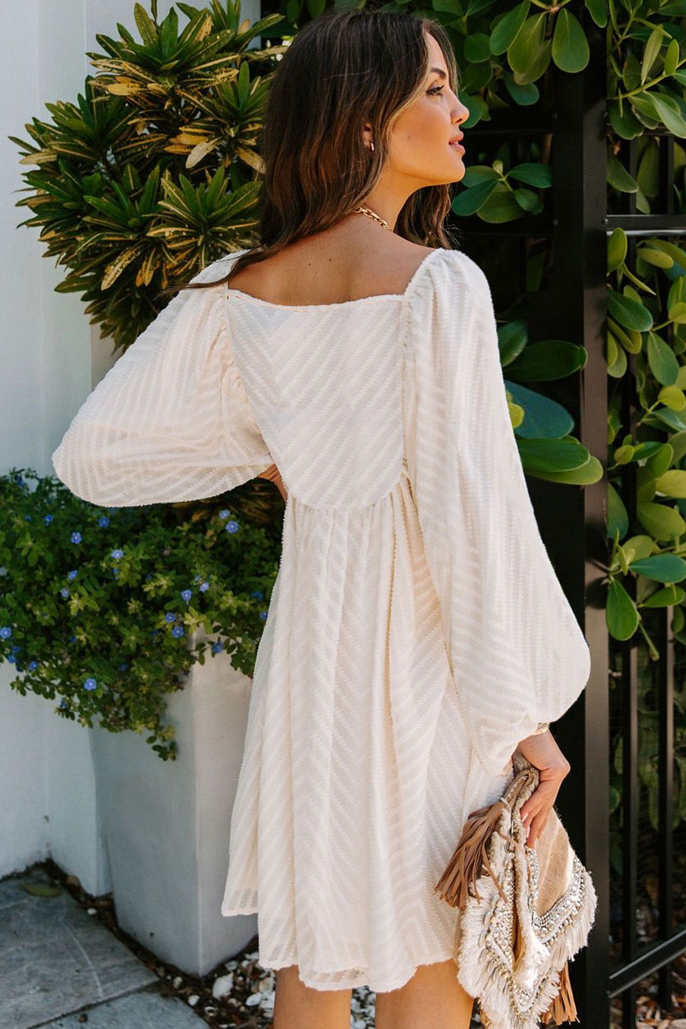 Apricot Long Sleeve Empire Waist Dress