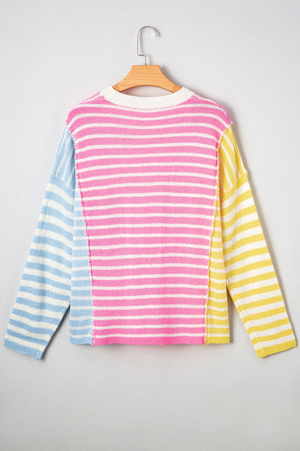 Multicolour Color Block Striped Patchwork Dolman Sleeve