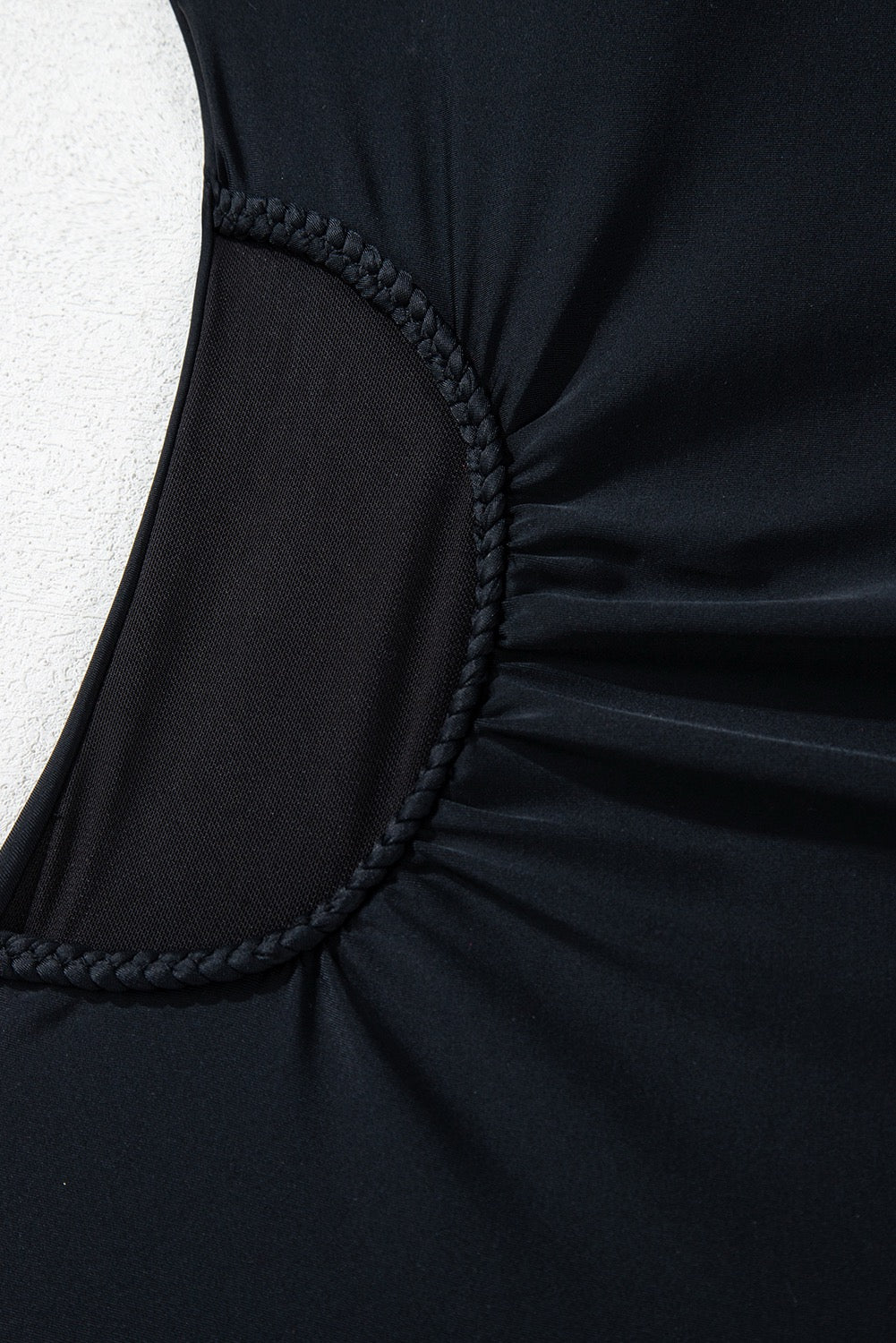 Black Asymmetrical Ruffle Pleated One Piece Bathing Suit