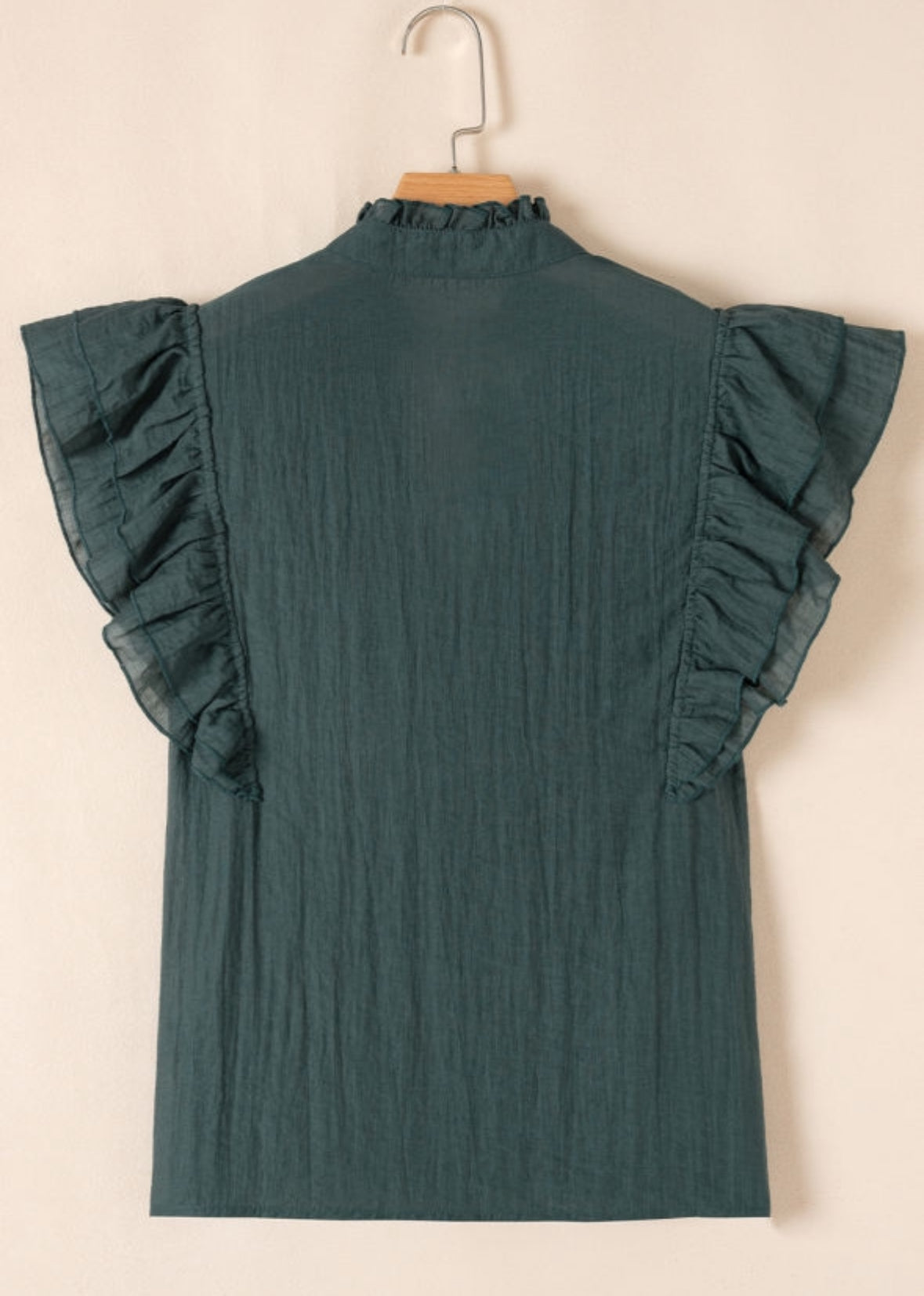 Green V Neck Ruffle Sleeve Blouse