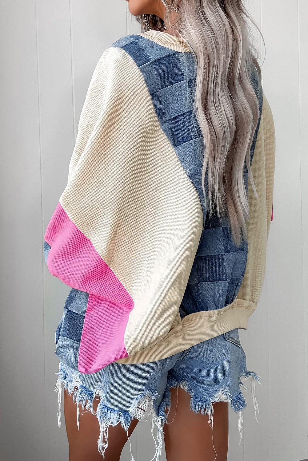 Beau Blue Colorblock Snap Buttons Pullover Sweatshirt